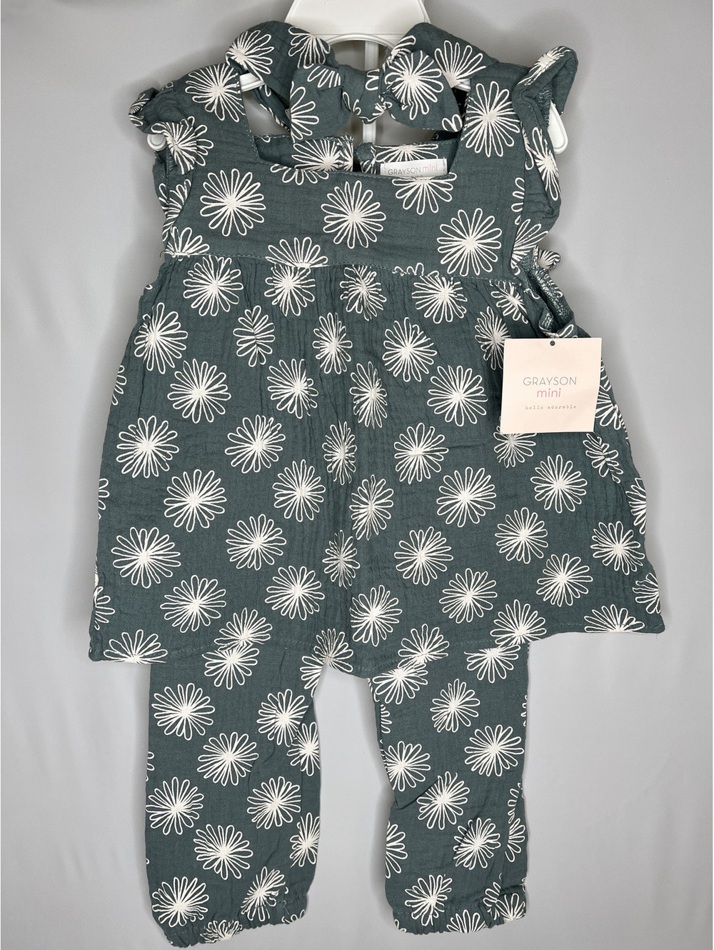 NWT Grayson Mini Baby Girl Muted Teal/White 3 Piece Set Size 24M
